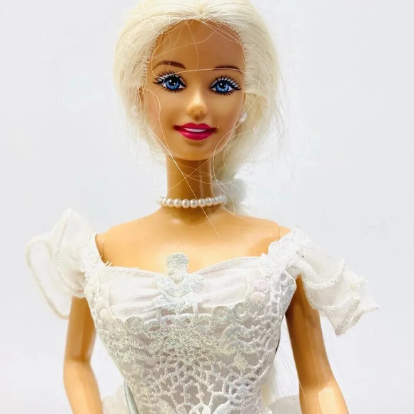 MATTEL BARBIE Doll Blond Hair Battery Operated White Wedding Gown Dress 12"Tall - Picture 2 of 13